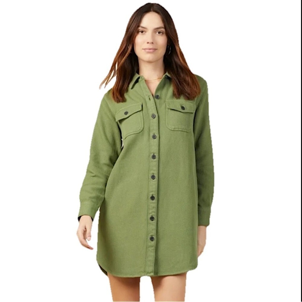 Outerknown Chroma Blanket Shirt Dress Green Medium‎
